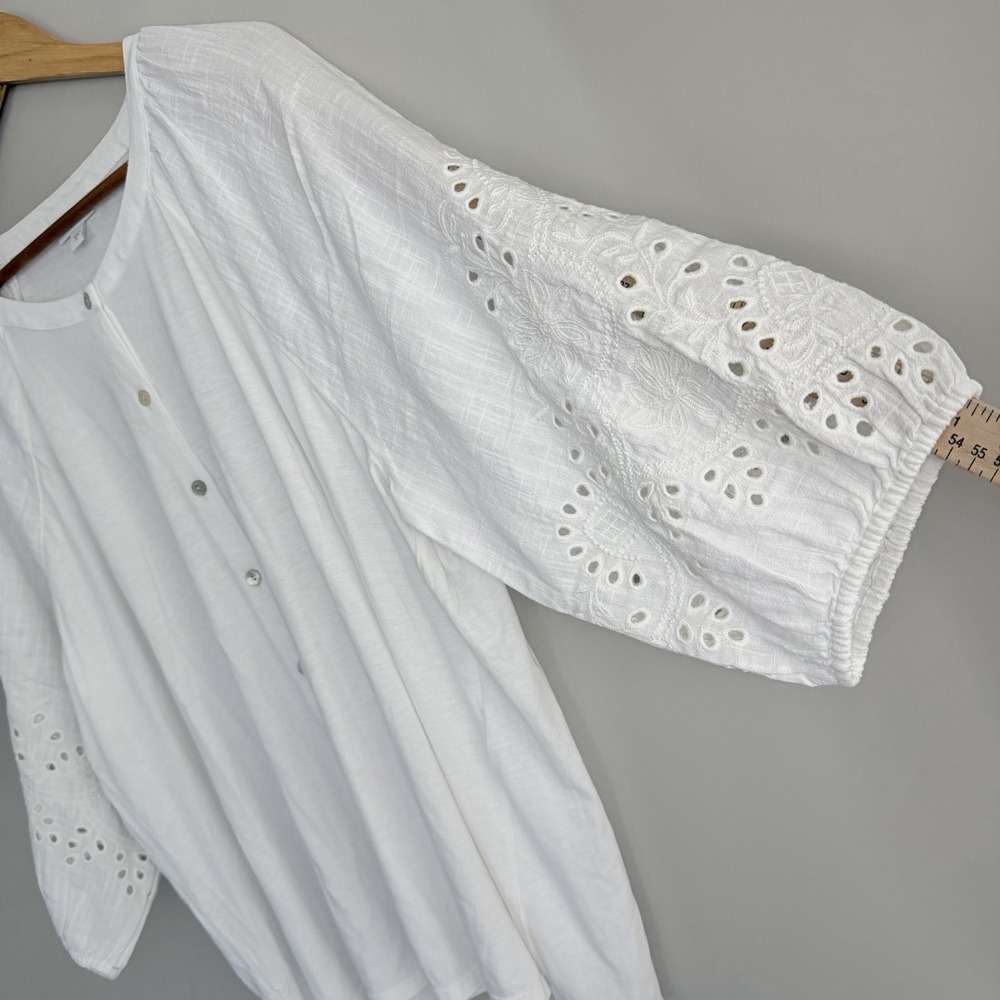 J. Jill Women's Blouse Casual Career Eyelet Sleeve  3/4 Cotton Boho SZ-2X NWOT - Picture 3 of 11